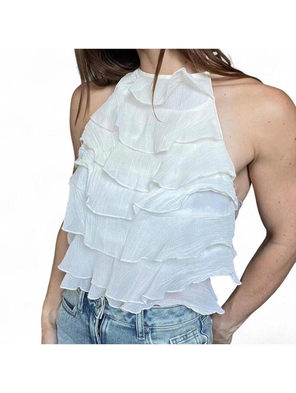 White Ruffle Halter Top